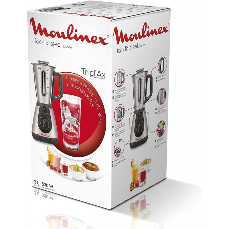 Moulinex Lm320a10 Blender Mixeur Électrique Faciclic Steel Capacité 2l  Smoothie Soup à Prix Carrefour