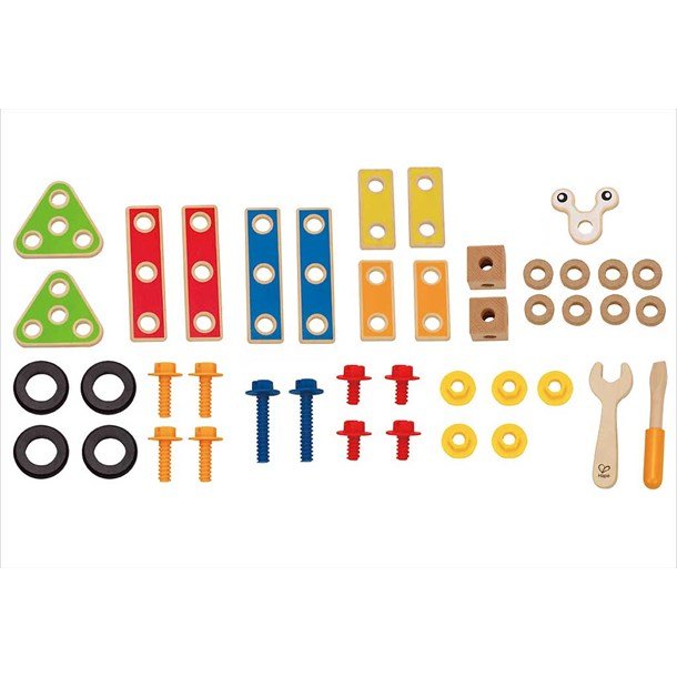 Jouet Hape Kit de Construction Bois - 42 Pièces Multicolor A Assembler En  S'amusant - Vis, Plaque, Outils, Roues - Jeu en Bois Pour Enfant à Partir  de